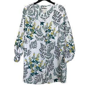 Cynthia Rowley Women’s Sz 1X Leaf/Floral Linen Tunic Top Button Down